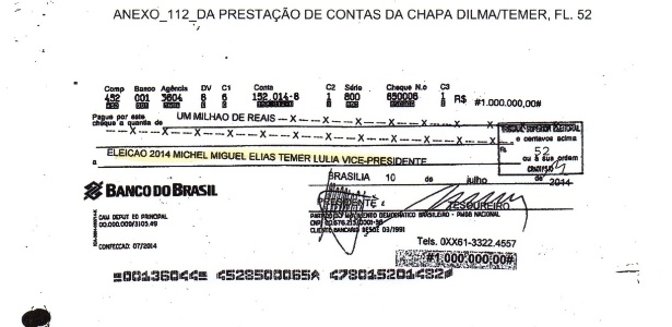 Documento entregue ao TSE na prestação de contas