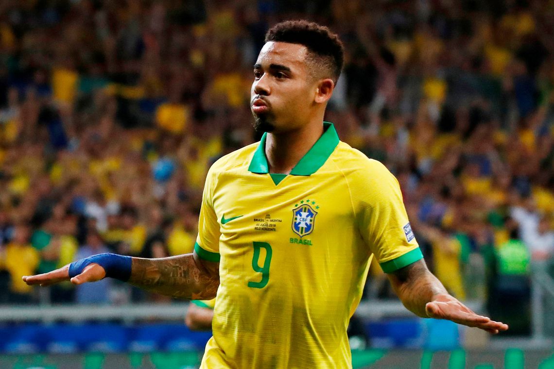 Gabriel Jesus comemora gol na Copa AmÃ©rica.