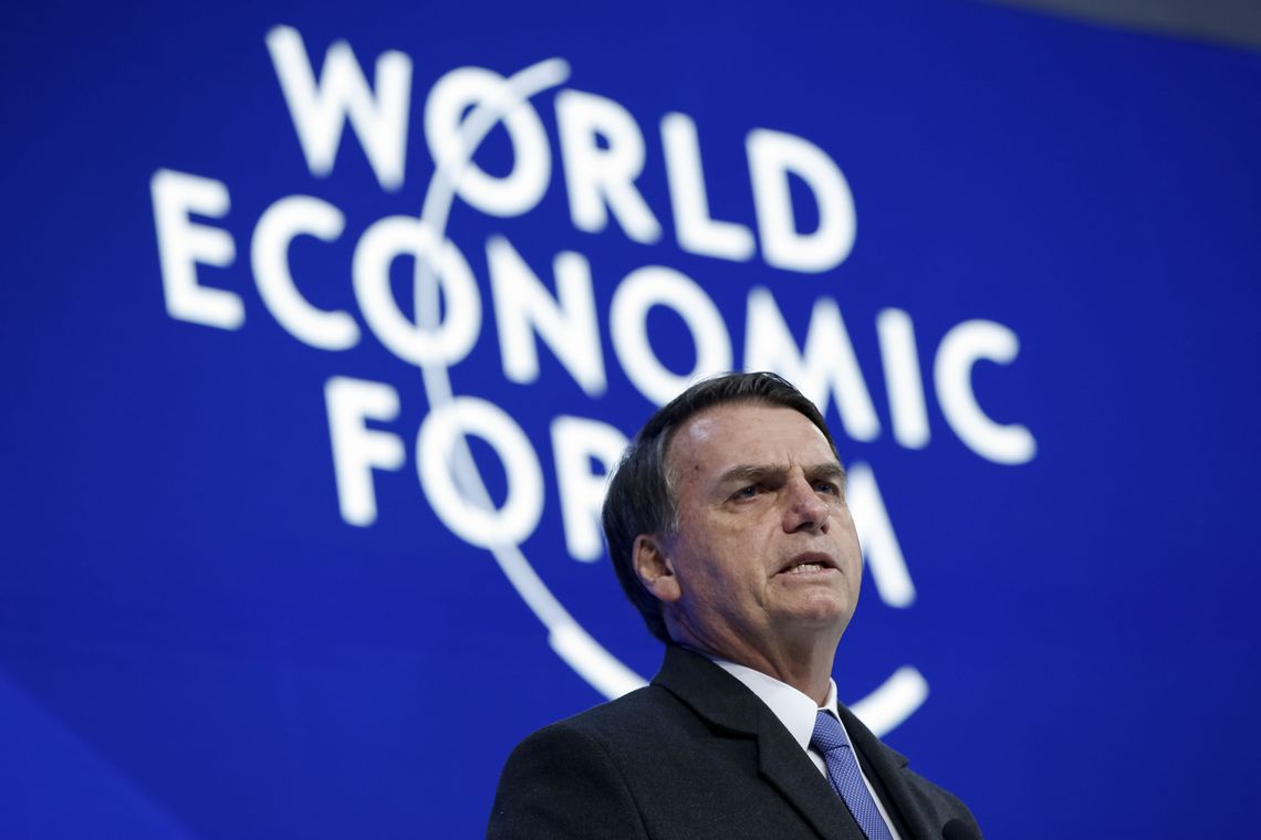 Presidente Jair Bolsonaro discursa durante Sessão Plenária do Fórum Econômico Mundial em Davos.