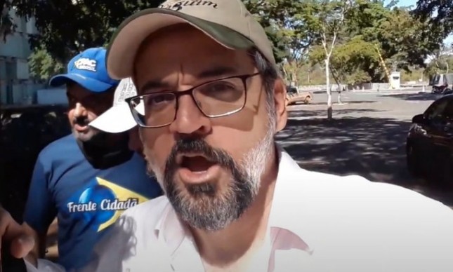 Ministro da Educação, Abraham Weintraub, durante encontro de bolsonaristas na Esplanada dos Ministérios