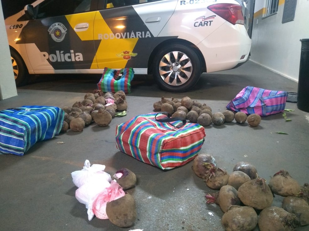 Mais de 26 quilos de cocaÃna são encontrados escondidos em beterrabas que estavam em ônibus, em Assis â?? Foto: PolÃcia Rodoviária/Divulgação