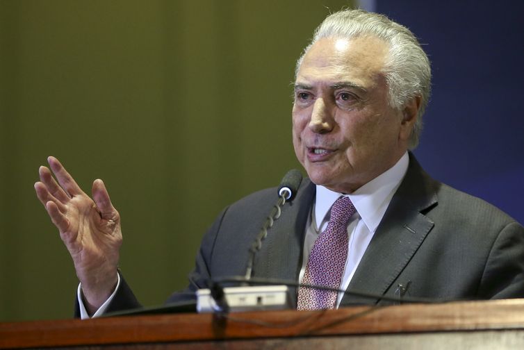 O presidente Michel Temer durante solenidade de comemoração dos 50 anos da Receita Federal, no Palácio Itamaraty.