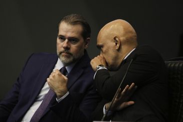 O presidente do Supremo Tribunal Federal (STF), Dias Toffoli, e o ministro do STF Alexandre de Moraes durante abertura do Seminário PolÃticas Judiciárias e Segurança Pública.