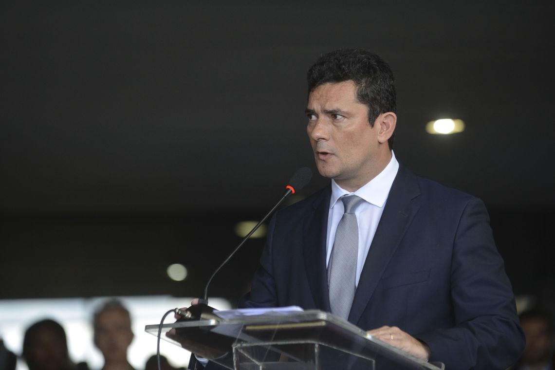 O ministro da Justiça e Segurança Pública, Sérgio Fernando Moro, discursa durante solenidade de transmissão de cargo.