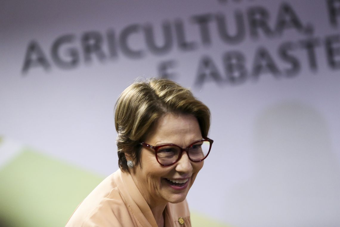 A nova ministra da Agricultura, Tereza Cristina, assume o cargo, faz pronunciamento e dá posse aos novos secretários da pasta.