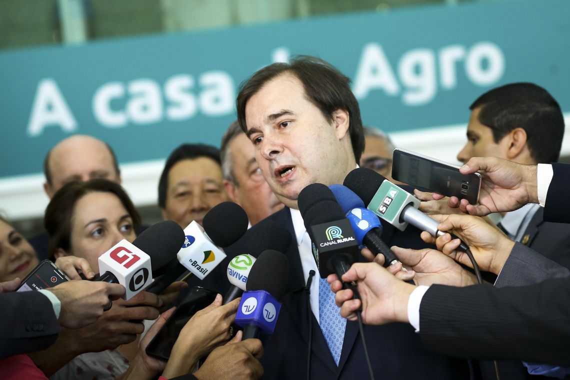 O presidente da Câmara, Rodrigo Maia, durante café da manhã com parlamentares na Confederação da Agricultura e Agropecuária do Brasil.