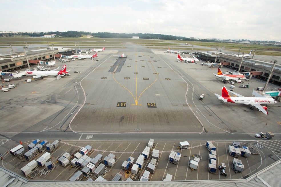 Vista do pátio do Aeroporto Internacional de São Paulo - Cumbica (GRU), em Guarulhos  (Foto: Celso Tavares/G1)