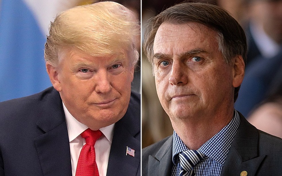 O presidente dos Estados Unidos, Donald Trump, e o presidente do Brasil, Jair Bolsonaro â?? Foto: Ludovic Marin e Sergio Lima/AFP