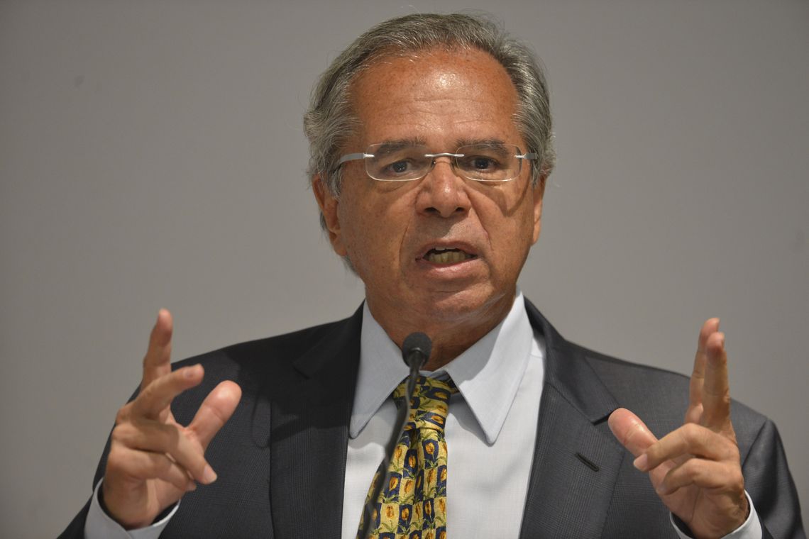 O ministro da Economia, Paulo Guedes, discursa na solenidade de transmissão de cargo.