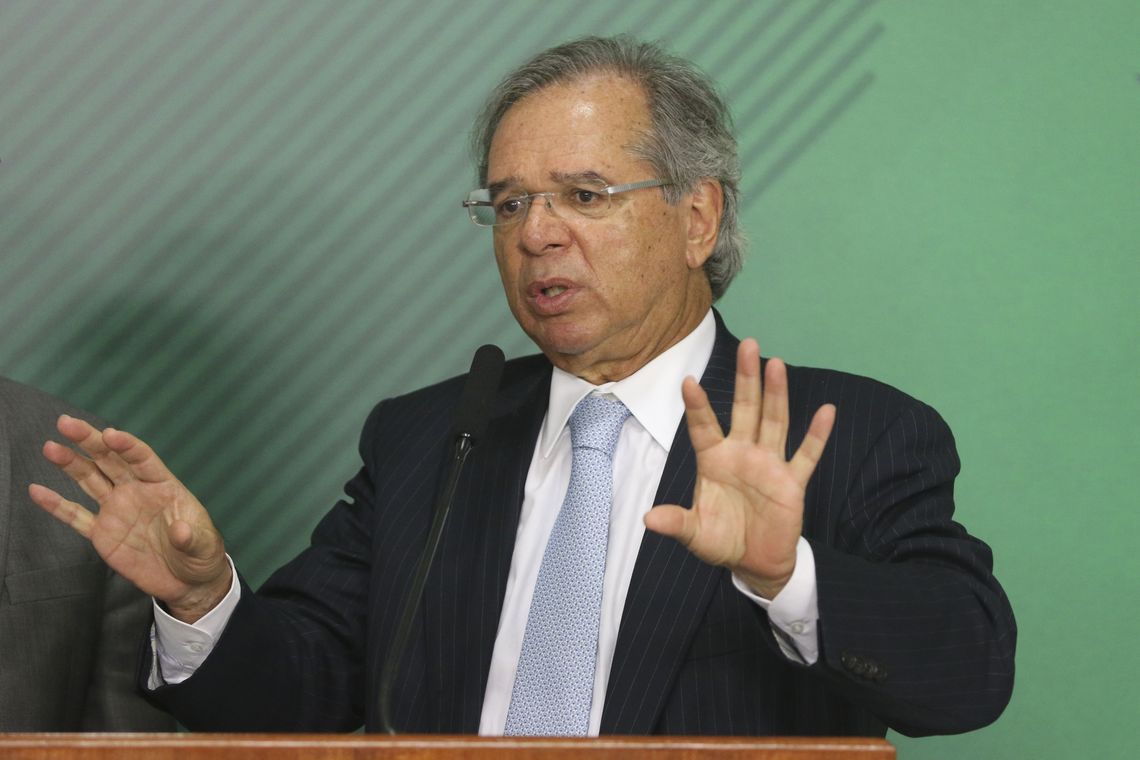 O ministro da Economia, Paulo Guedes, durante entrevista coletiva no Palácio do Planalto.