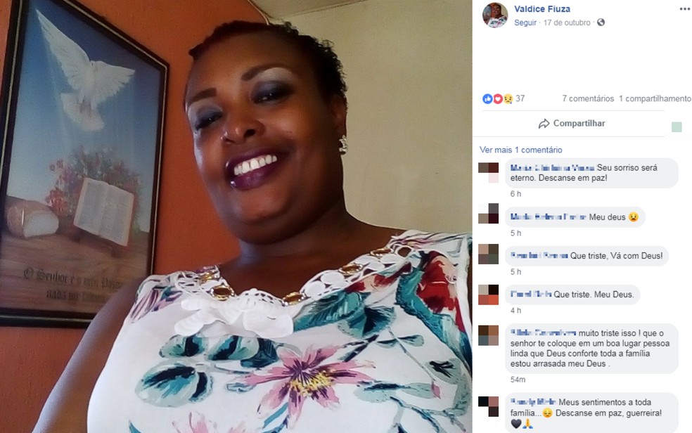 Valdice FiÃºza BÃ´a Morte tinha 48 anos e voltava do serviÃ§o, no momento do acidente. Ela foi atropelada por micro-Ã´nibus, ao tentar fugir de um assalto â?? Foto: ReproduÃ§Ã£o/Redes Sociais