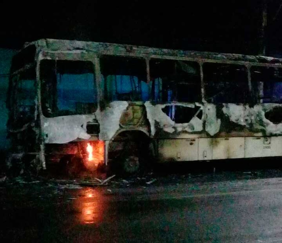 Chamas destruíram ônibus na Cidade Baixa, em Salvador (Foto: Arquivo Pessoal/Magda Kaufmann)