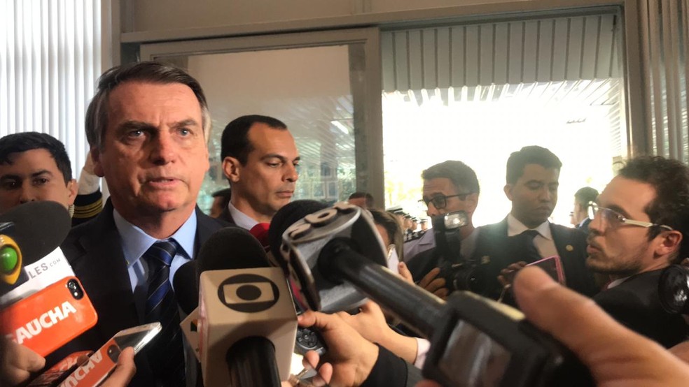 O presidente Jair Bolsonaro falou com jornalistas após almoço com oficiais da Aeronáutica â?? Foto: Guilherme Mazui/G1