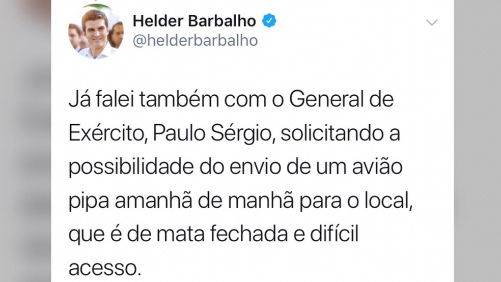 Postagem do governador Helder em uma rede social — Foto: Reprodução/Twitter Postagem do governador Helder em uma rede social — Foto: Reprodução/Twitter