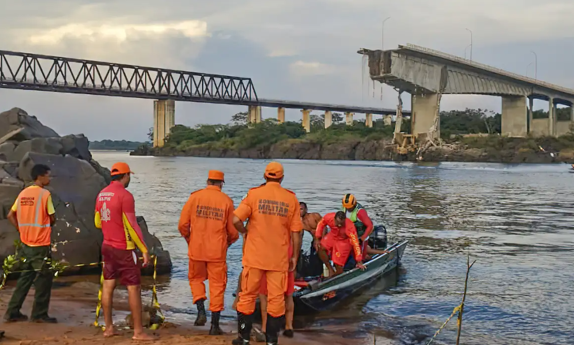Ponte desabou no último domingo (22) na divisa entre Tocantins e Maranhão. Foto: Bombeiros Militar/Governo do Tocantins
