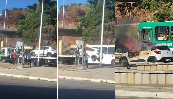 Carro pega fogo no Retiro