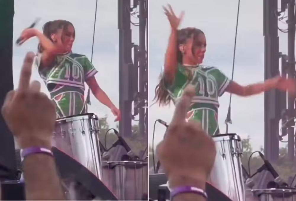 Anitta 'pega ar' e joga microfone no chão durante apresentação