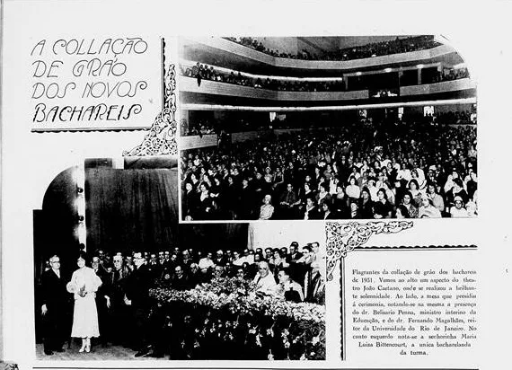 Formatura de Maria Luiza, única mulher da turma. Imagens: Revista da Semana. Data: 12 de setembro de 1931