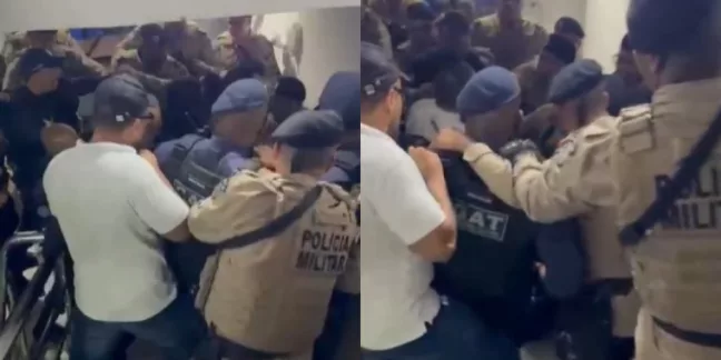 Manifestantes e vereadores trocaram insultos em sessão que teve mordida, spray de pimenta e nuita confusão Foto: Reprodução/Redes sociais