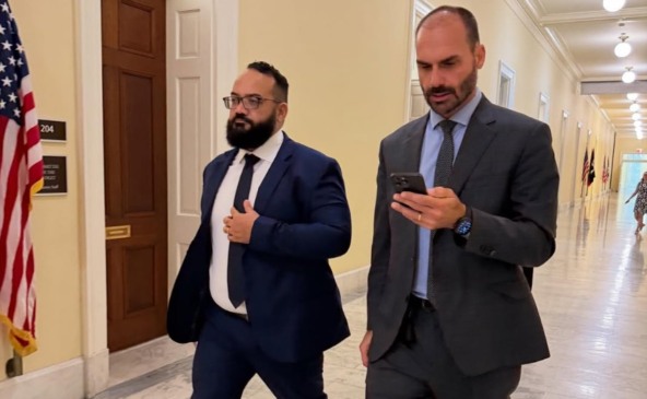Eduardo Bolsonaro e Leandro de Jesus nos EUA. Foto: Divulgação/Instagram/@voucomleandro