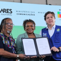 João Jorge, presidente da Fundação Palmares, Margareth Menezes, ministra da Cultura, e Frederico Filho, ministro das Comunicações. Foto: Vagner Souza/PS Notícias