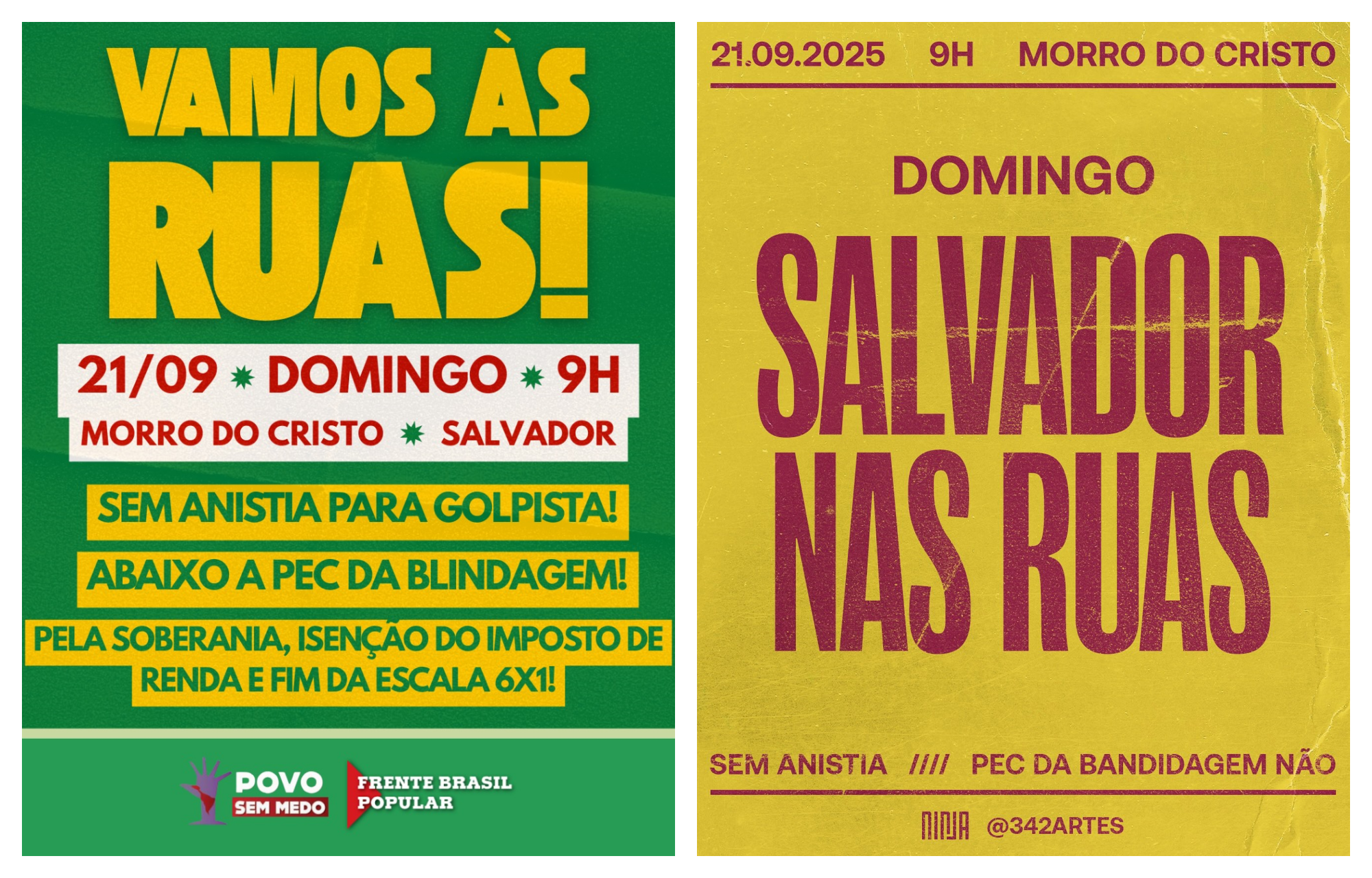 Movimentos sociais, artistas e políticos estão fazendo convocação nas redes sociais. Imagens: Reprodução