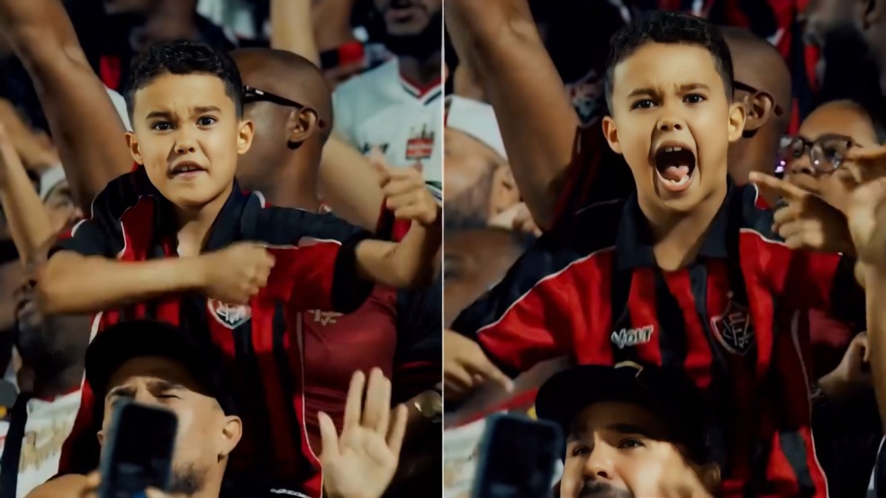 VÍDEO: Torcedor mirim do Vitória rouba a cena durante comemoração de gol no Barradão VÍDEO: Torcedor mirim do Vitória rouba a cena durante comemoração de gol no Barradão