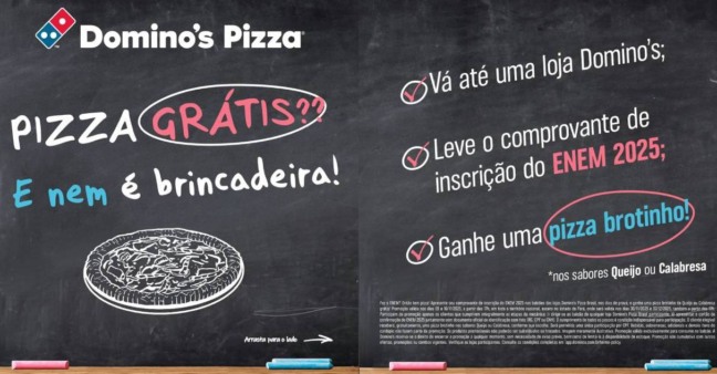 Estudantes ganharão pizza gratuita no dia do Enem; veja como adquirir