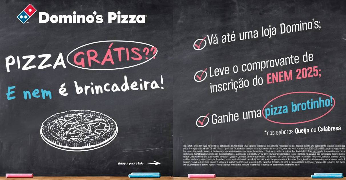 Estudantes ganharão pizza gratuita no dia do Enem; veja como adquirir Estudantes ganharão pizza gratuita no dia do Enem; veja como adquirir