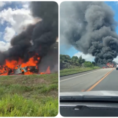 Acidente na BR-101, em Mucuri. Imagens: Redes sociais/Reprodu&ccedil;&atilde;o