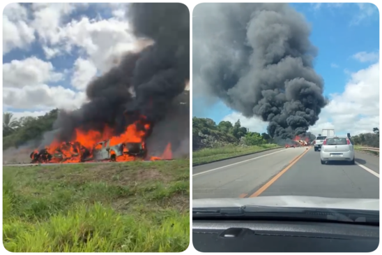 Acidente na BR-101, em Mucuri. Imagens: Redes sociais/Reprodução