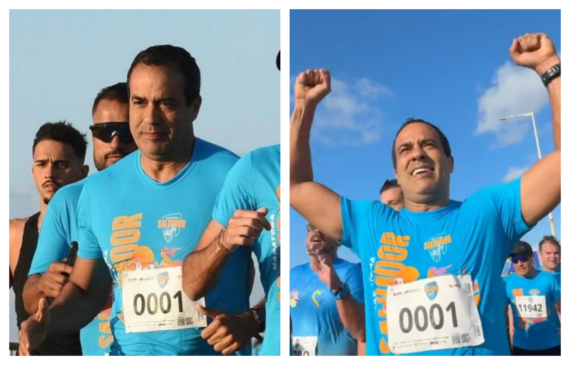 Bruno Reis durante participação na Maratona Salvador de 2024. Imagens: Reprodução/Instagram