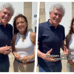 O governador de Goiás e a esposa Gracinha Caiado na igreja do Bonfim