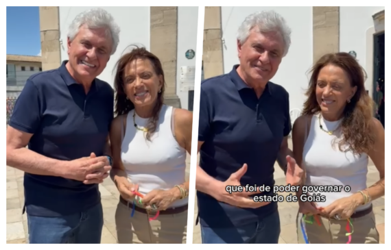 O governador de Goiás e a esposa Gracinha Caiado na igreja do Bonfim